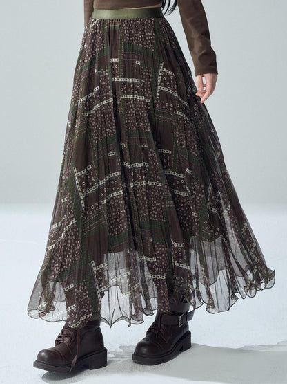 LADYGHOST Printed Pleated High Waist A Line Women&