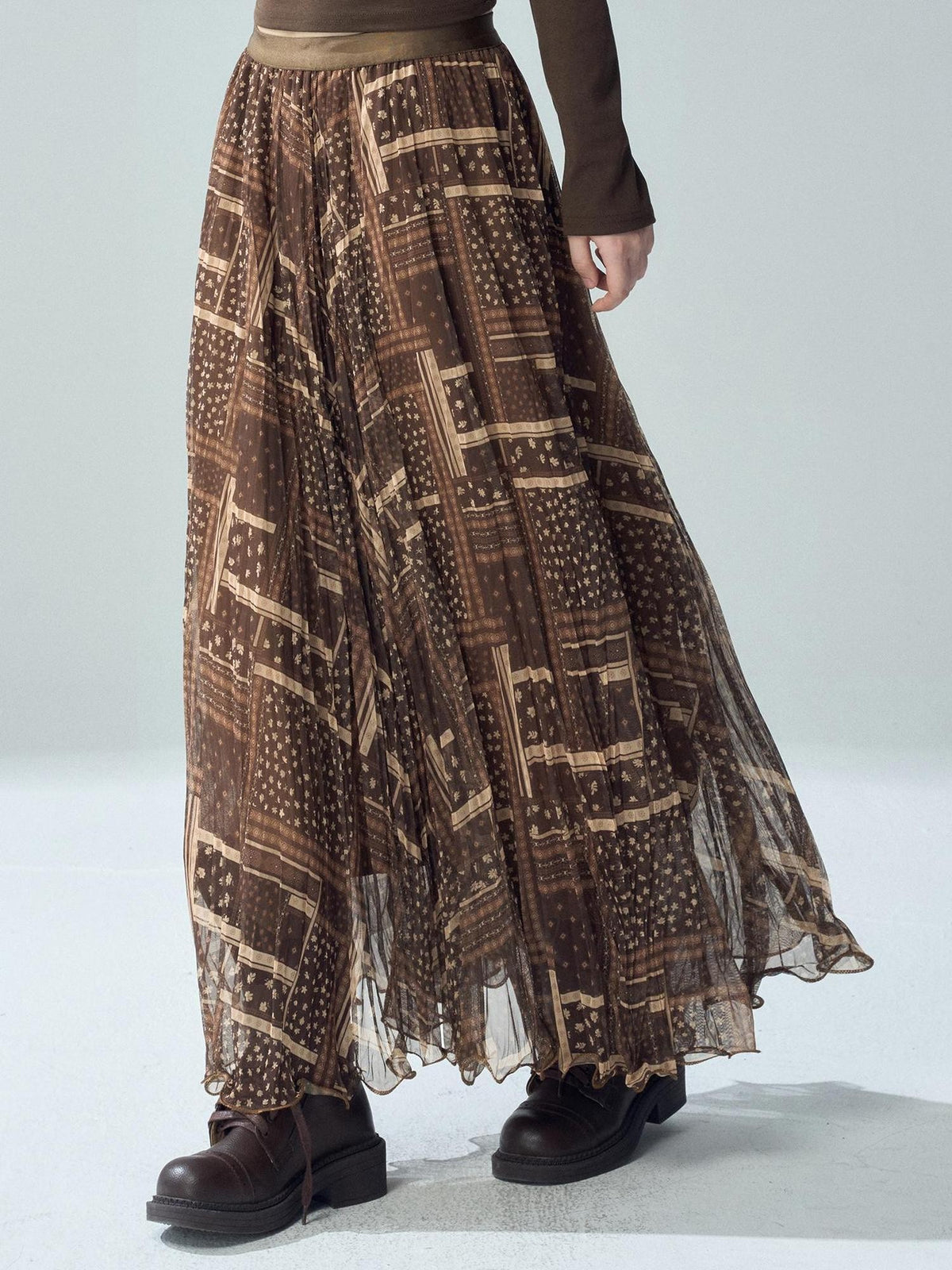 LADYGHOST Printed Pleated High Waist A Line Women&