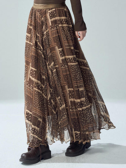 LADYGHOST Printed Pleated High Waist A Line Women&
