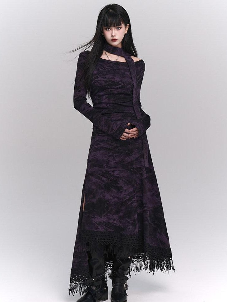LADYGHOST Purple A Line Long Chic Sassy Mature Women&