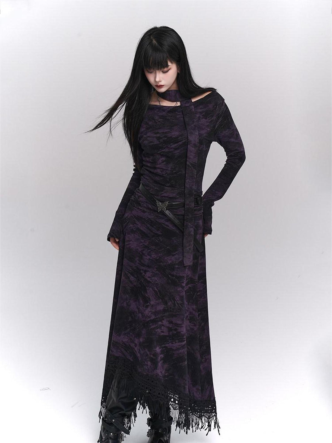 LADYGHOST Purple A Line Long Chic Sassy Mature Women&