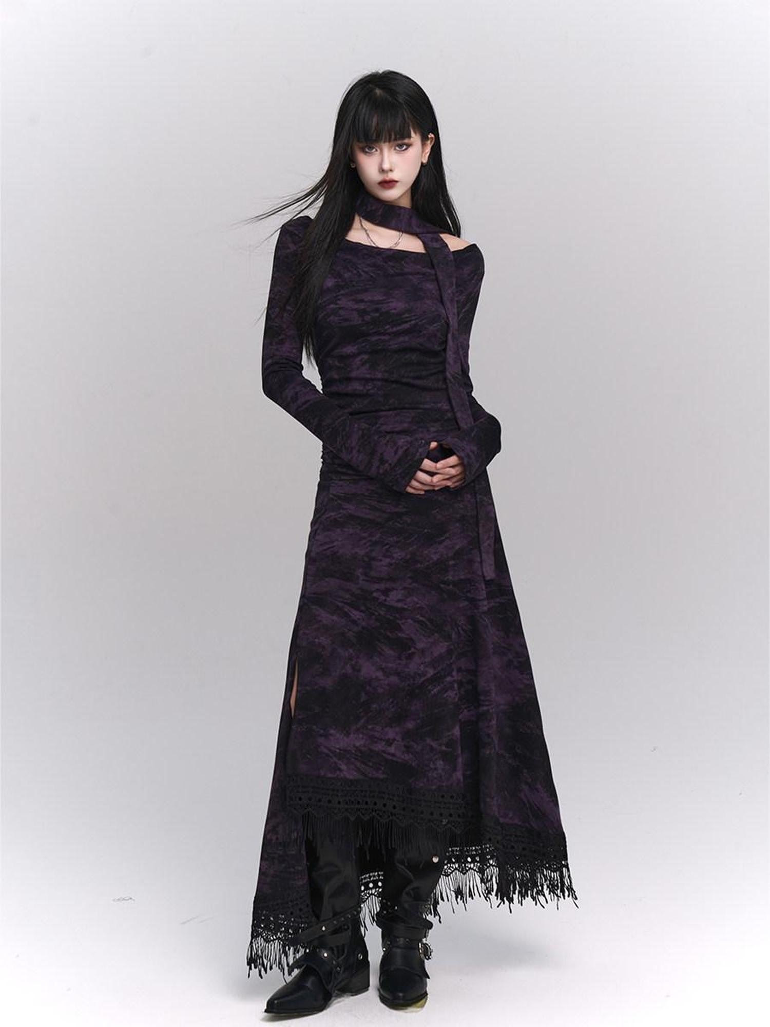 LADYGHOST Purple A Line Long Chic Sassy Mature Women&
