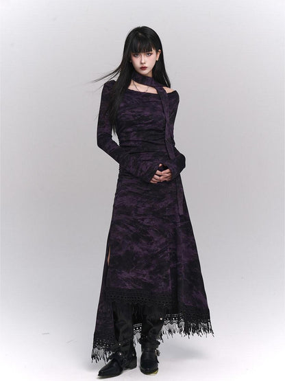 LADYGHOST Purple A Line Long Chic Sassy Mature Women&