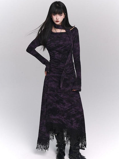 LADYGHOST Purple A Line Long Chic Sassy Mature Women&