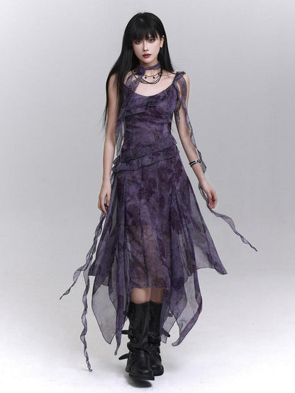LADYGHOST Purple Asymmetrical Spaghetti Strap Cinched Waist Women&