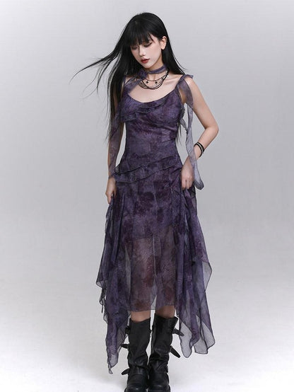 LADYGHOST Purple Asymmetrical Spaghetti Strap Cinched Waist Women&