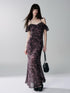LADYGHOST Purple Halter Neck Floral Backless Flutter Sleeve Women&