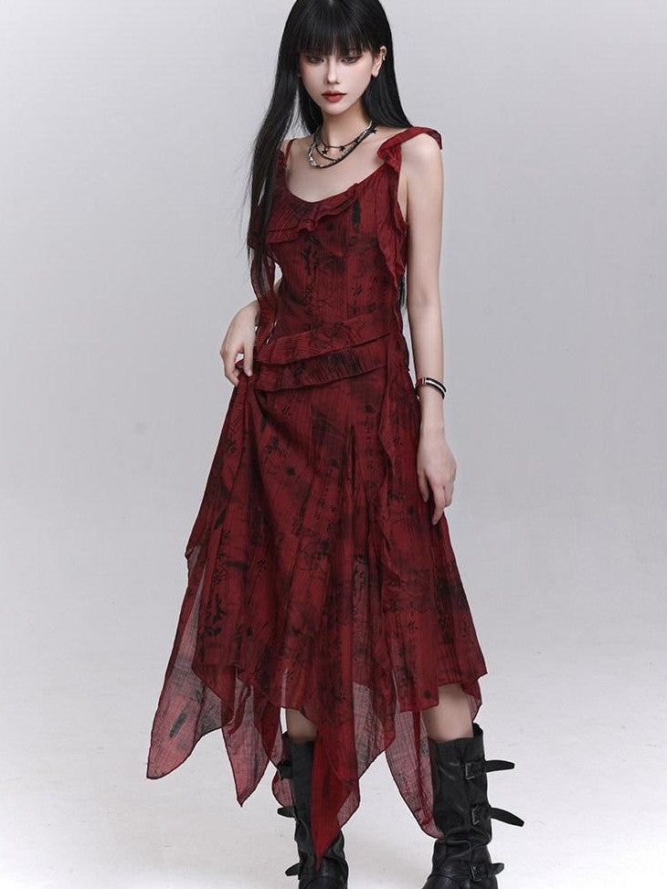 LADYGHOST Red Beach Asymmetrical Spaghetti Strap Women&