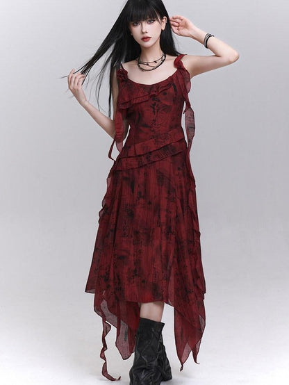 LADYGHOST Red Beach Asymmetrical Spaghetti Strap Women&