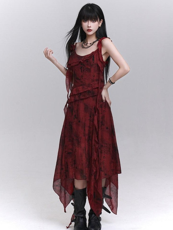 LADYGHOST Red Beach Asymmetrical Spaghetti Strap Women&