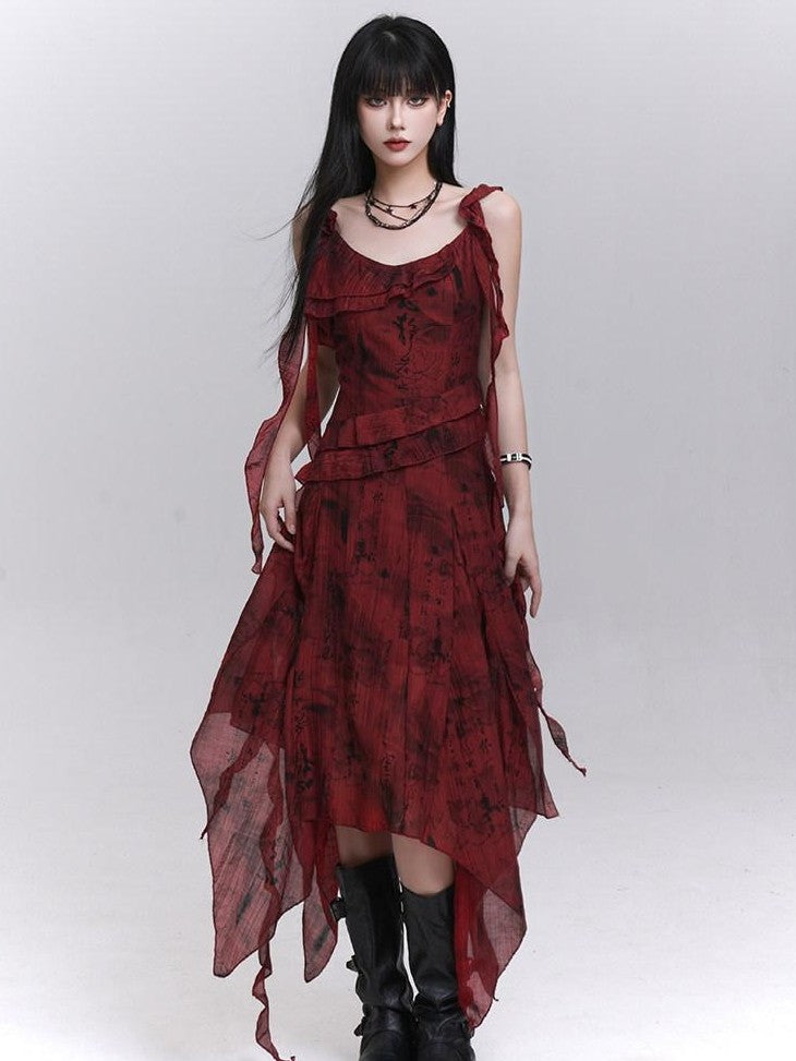 LADYGHOST Red Beach Asymmetrical Spaghetti Strap Women&