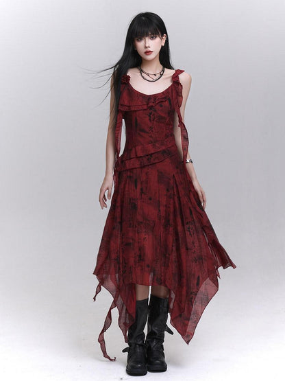 LADYGHOST Red Beach Asymmetrical Spaghetti Strap Women&