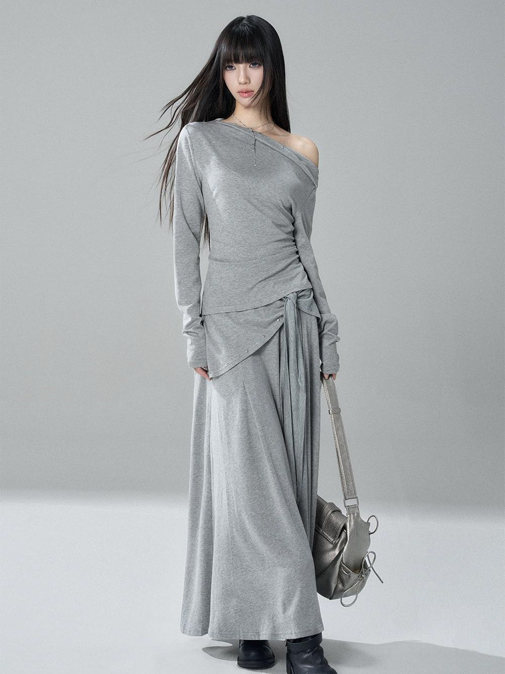 LADYGHOST Riveted One Shoulder Asymmetric Hem Solid Women&