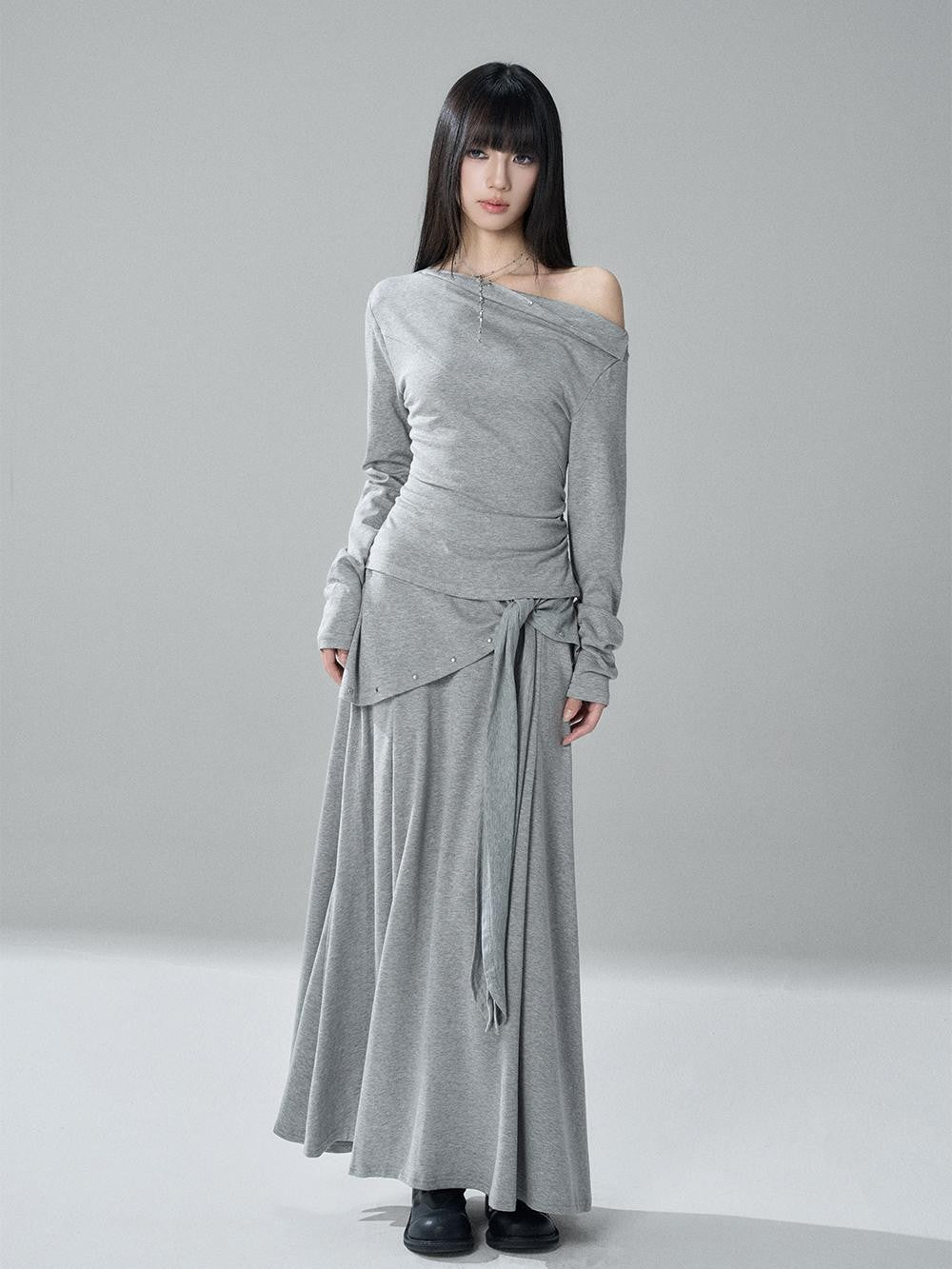 LADYGHOST Riveted One Shoulder Asymmetric Hem Solid Women&