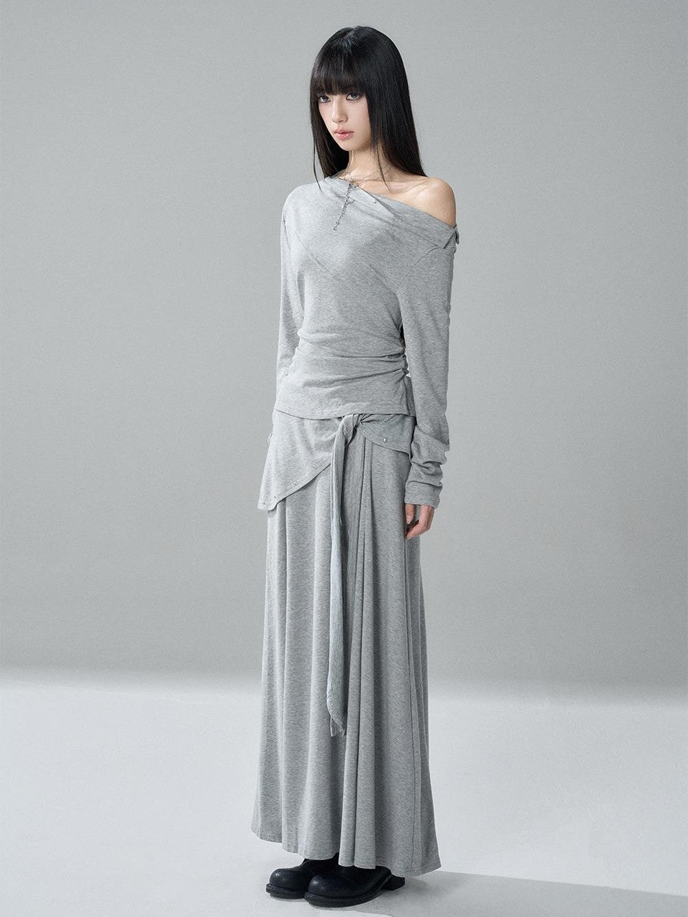 LADYGHOST Riveted One Shoulder Asymmetric Hem Solid Women&
