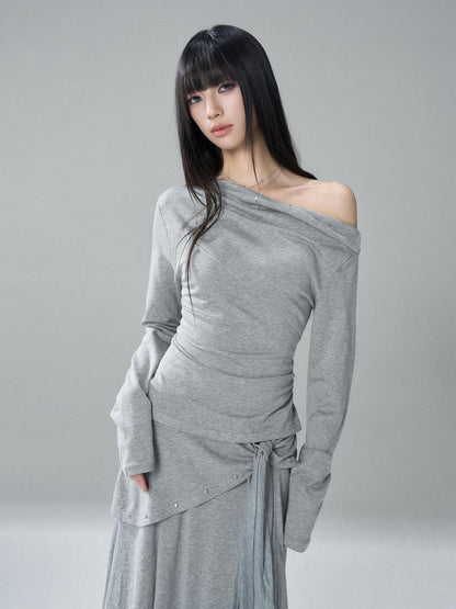 LADYGHOST Riveted One Shoulder Asymmetric Hem Solid Women&