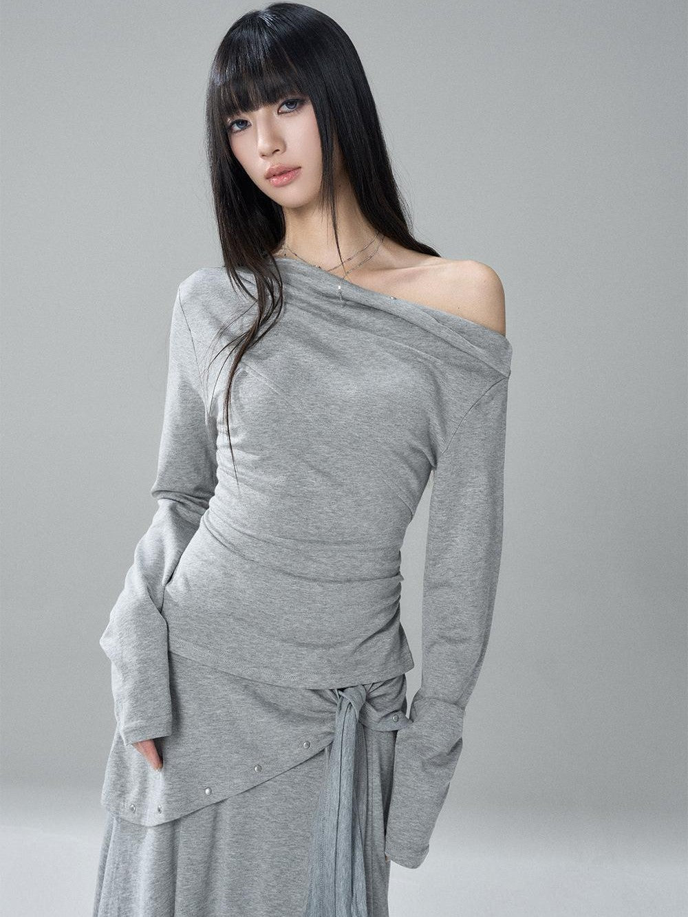 LADYGHOST Riveted One Shoulder Asymmetric Hem Solid Women&