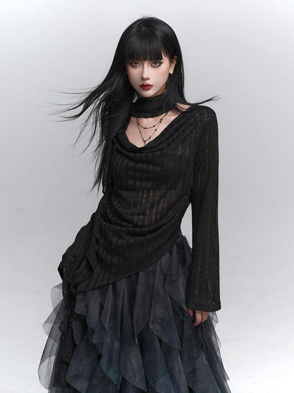 LADYGHOST Scoop Neck Cutout Long Sleeve Women&
