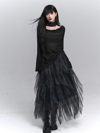 LADYGHOST Scoop Neck Cutout Long Sleeve Women&