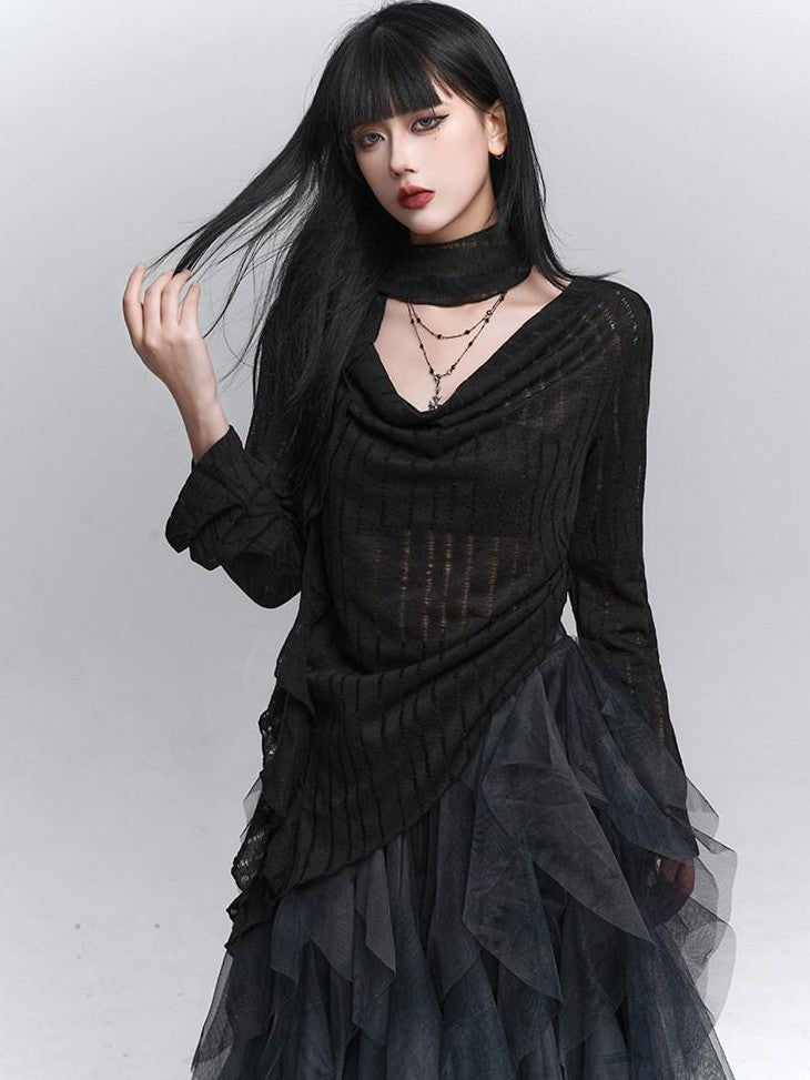 LADYGHOST Scoop Neck Cutout Long Sleeve Women&