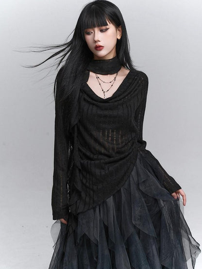 LADYGHOST Scoop Neck Cutout Long Sleeve Women&