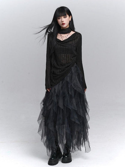 LADYGHOST Scoop Neck Cutout Long Sleeve Women&