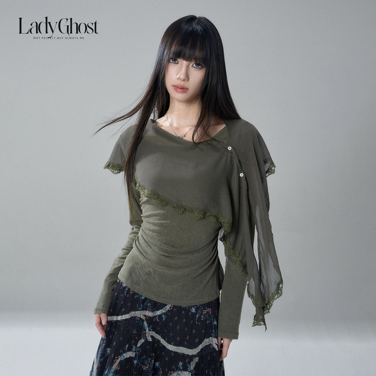 LADYGHOST_Sheer_Lace_Button_Capelet_Solid_Green_Women&