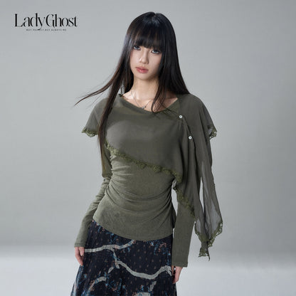 LADYGHOST_Sheer_Lace_Button_Capelet_Solid_Green_Women&