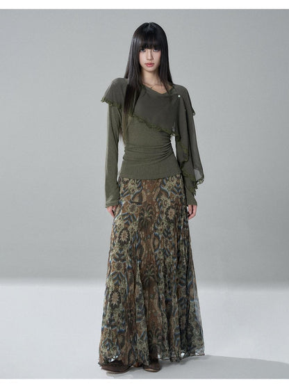 LADYGHOST Sheer Lace Button Capelet Solid Green Women&