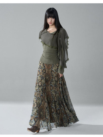 LADYGHOST Sheer Lace Button Capelet Solid Green Women&