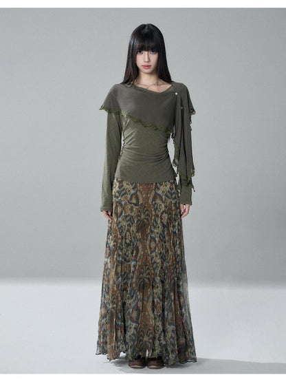 LADYGHOST Sheer Lace Button Capelet Solid Green Women&