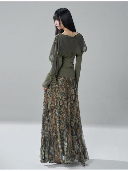 LADYGHOST Sheer Lace Button Capelet Solid Green Women&
