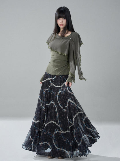 LADYGHOST Sheer Lace Button Capelet Solid Green Women&