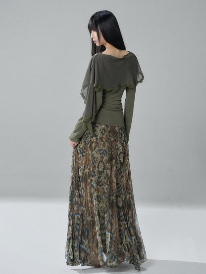 LADYGHOST Sheer Lace Button Capelet Solid Green Women&