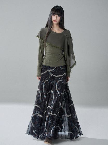 LADYGHOST Sheer Lace Button Capelet Solid Green Women&