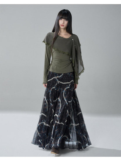 LADYGHOST Sheer Lace Button Capelet Solid Green Women&