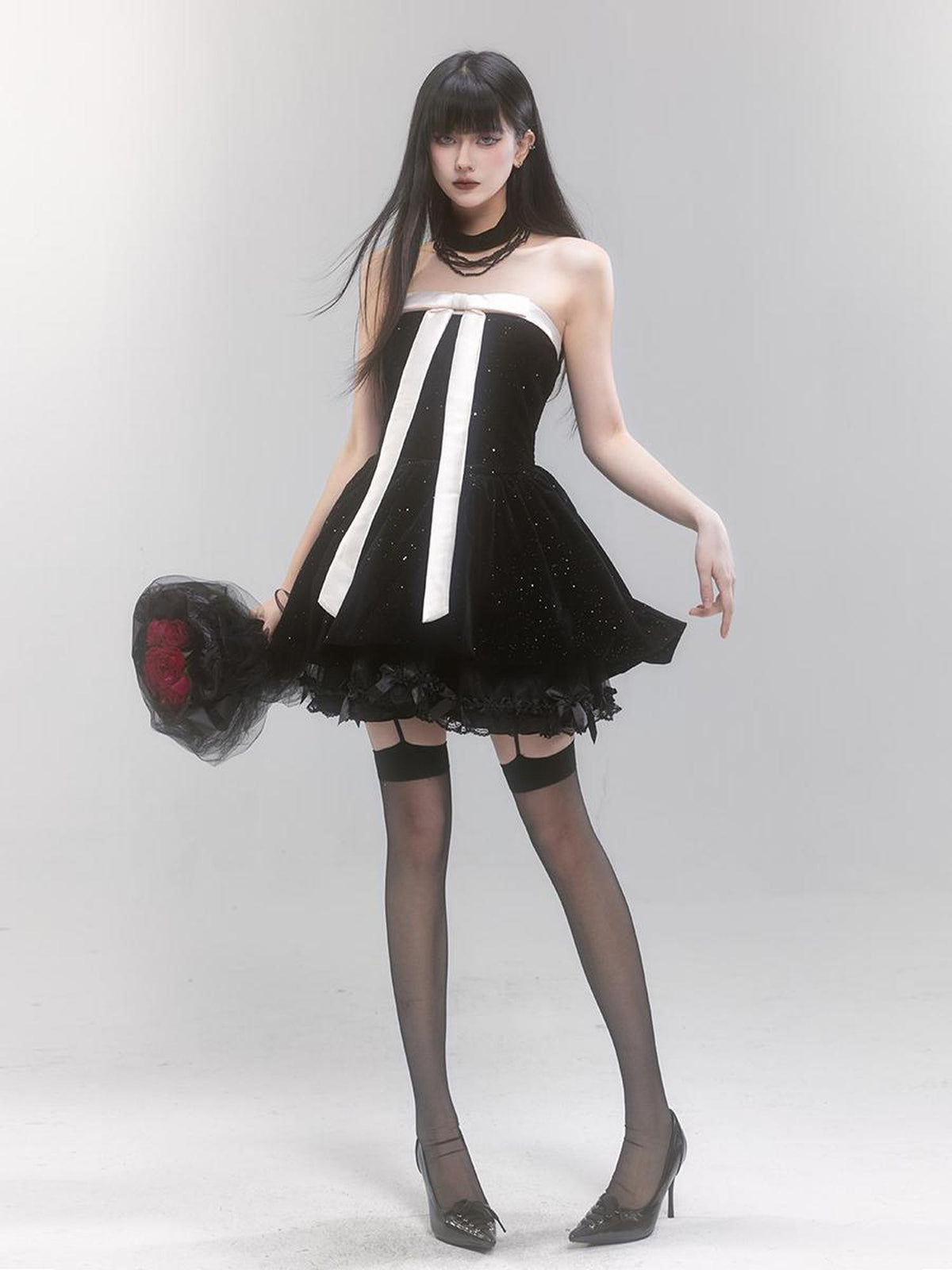 LADYGHOST Shiny Sequined Sweet Spicy Fitted Puffball Women&