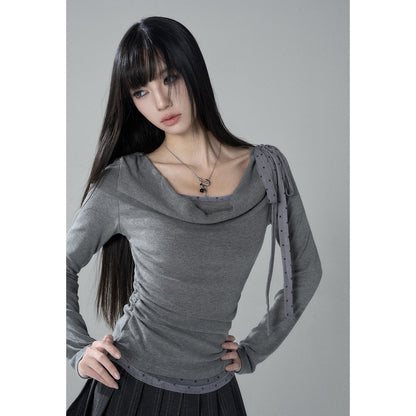 LADYGHOST_Slim_Fit_Draped_Cowl_Neck_Layered_Look_Polka_Dot_Women&
