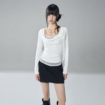 LADYGHOST_Slim_Fit_Draped_Cowl_Neck_Layered_Look_Polka_Dot_Women&