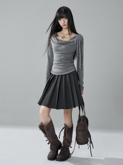 LADYGHOST Slim Fit Draped Cowl Neck Layered Look Polka Dot Women&