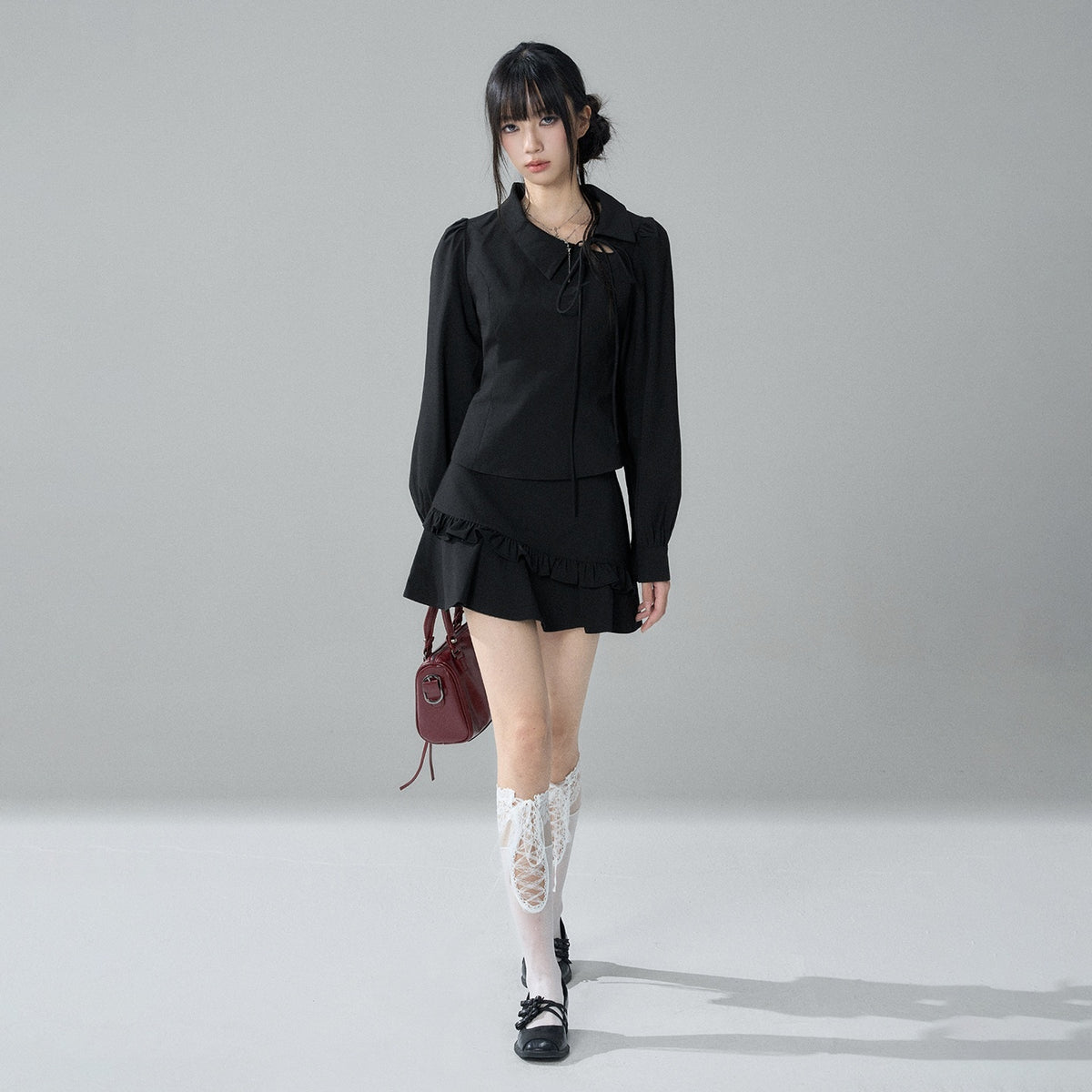 LADYGHOST_Solid_Collared_Shirt_Long_Sleeve_Slim_Fit_Women&
