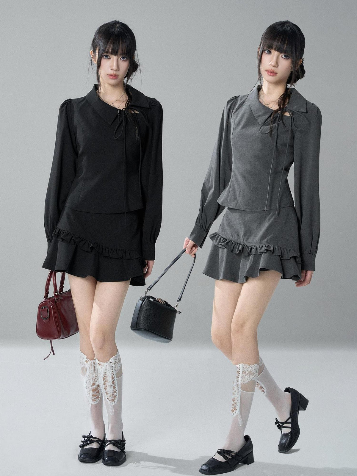 LADYGHOST Solid Collared Shirt Long Sleeve Slim Fit Women&