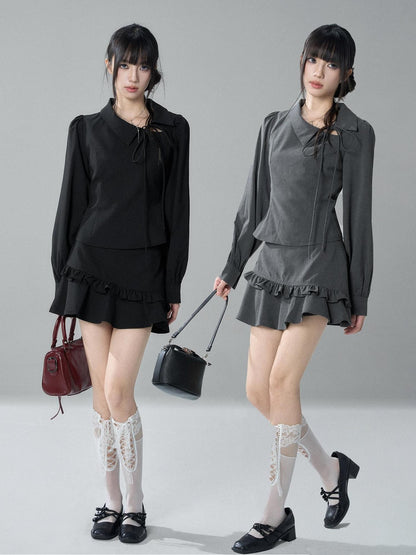 LADYGHOST Solid Collared Shirt Long Sleeve Slim Fit Women&