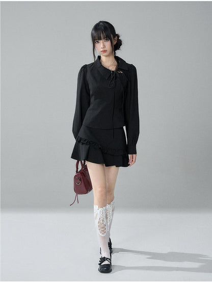 LADYGHOST Solid Collared Shirt Long Sleeve Slim Fit Women&