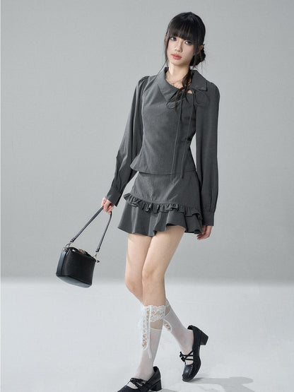 LADYGHOST Solid Collared Shirt Long Sleeve Slim Fit Women&
