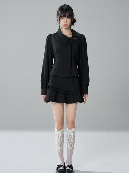 LADYGHOST Solid Collared Shirt Long Sleeve Slim Fit Women&