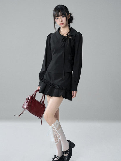 LADYGHOST Solid Collared Shirt Long Sleeve Slim Fit Women&