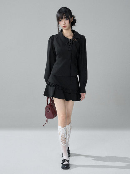 LADYGHOST Solid Collared Shirt Long Sleeve Slim Fit Women&