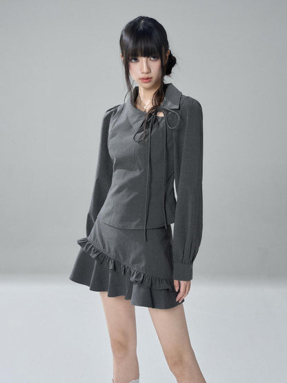 LADYGHOST Solid Collared Shirt Long Sleeve Slim Fit Women&
