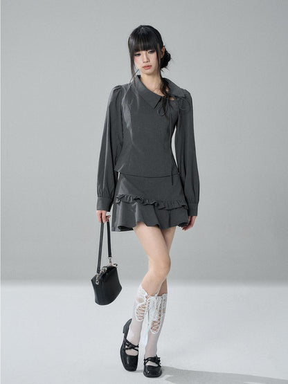 LADYGHOST Solid Collared Shirt Long Sleeve Slim Fit Women&